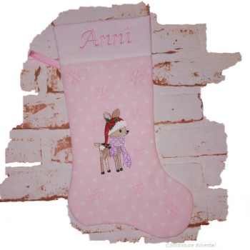 Nikolausstiefel Rentier Stofffarbe grau Name rosa
